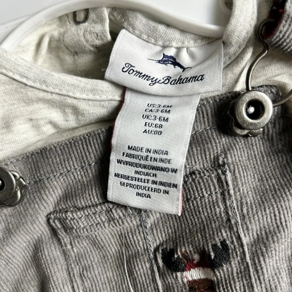 Tommy Bahama Infant 3 Piece Overall‎ Outfit Gray Corduroy 3-6 Months Christmas